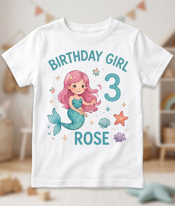 Personalized Mermaid Birthday Girl Shirt | Custom Name & Age Toddler Tee