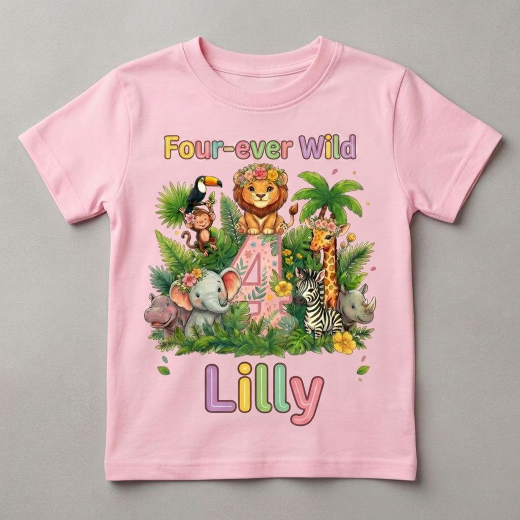 Custom Safari Birthday Girl Shirt, Personalized Name and Age Jungle Animals Tee
