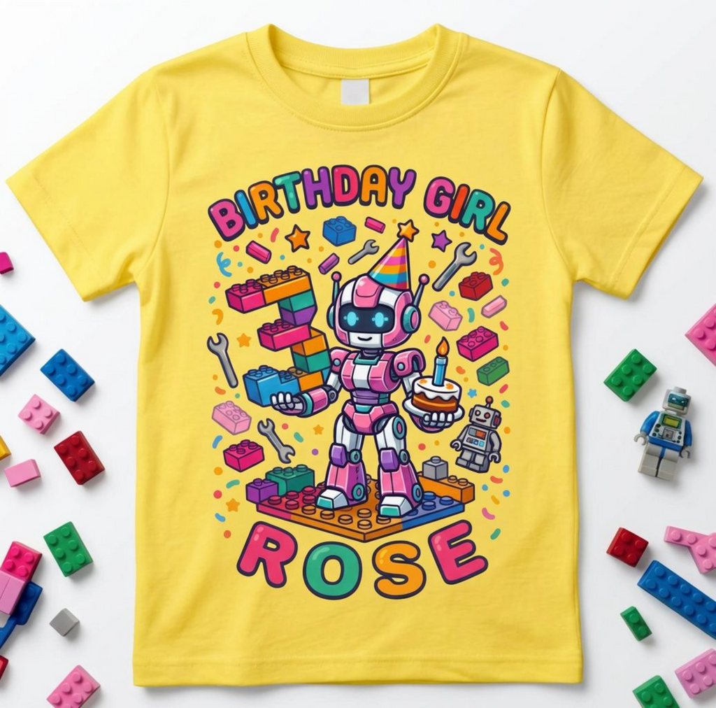 Custom Builder Birthday Girl Shirt, Personalized Block Tee