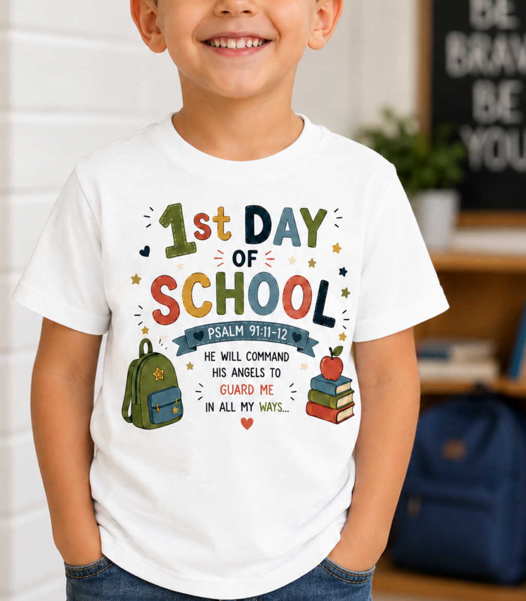 1st Day of school, 1st Day of Daycare with Bible verse t-shirt in Boy style and Girl style