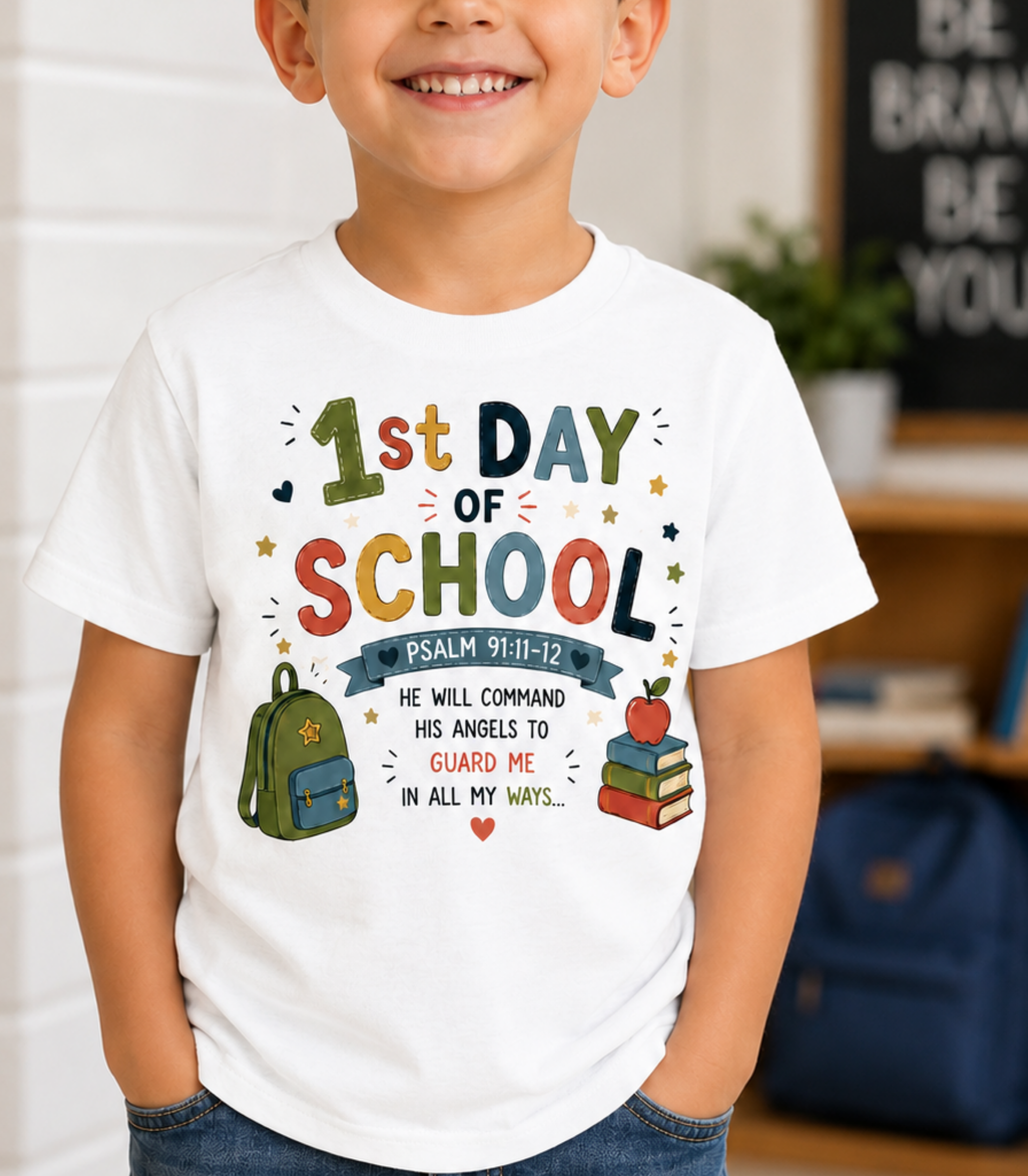 1st Day of school, 1st Day of Daycare with Bible verse t-shirt in Boy style and Girl style