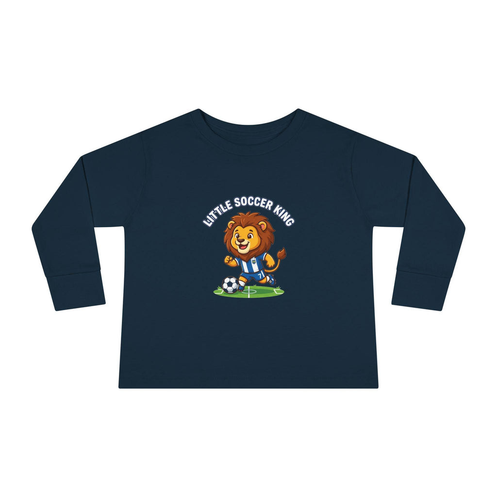 Little Soccer King Toddler Long Sleeve Tee | Lion Soccer Player Kids Shirt