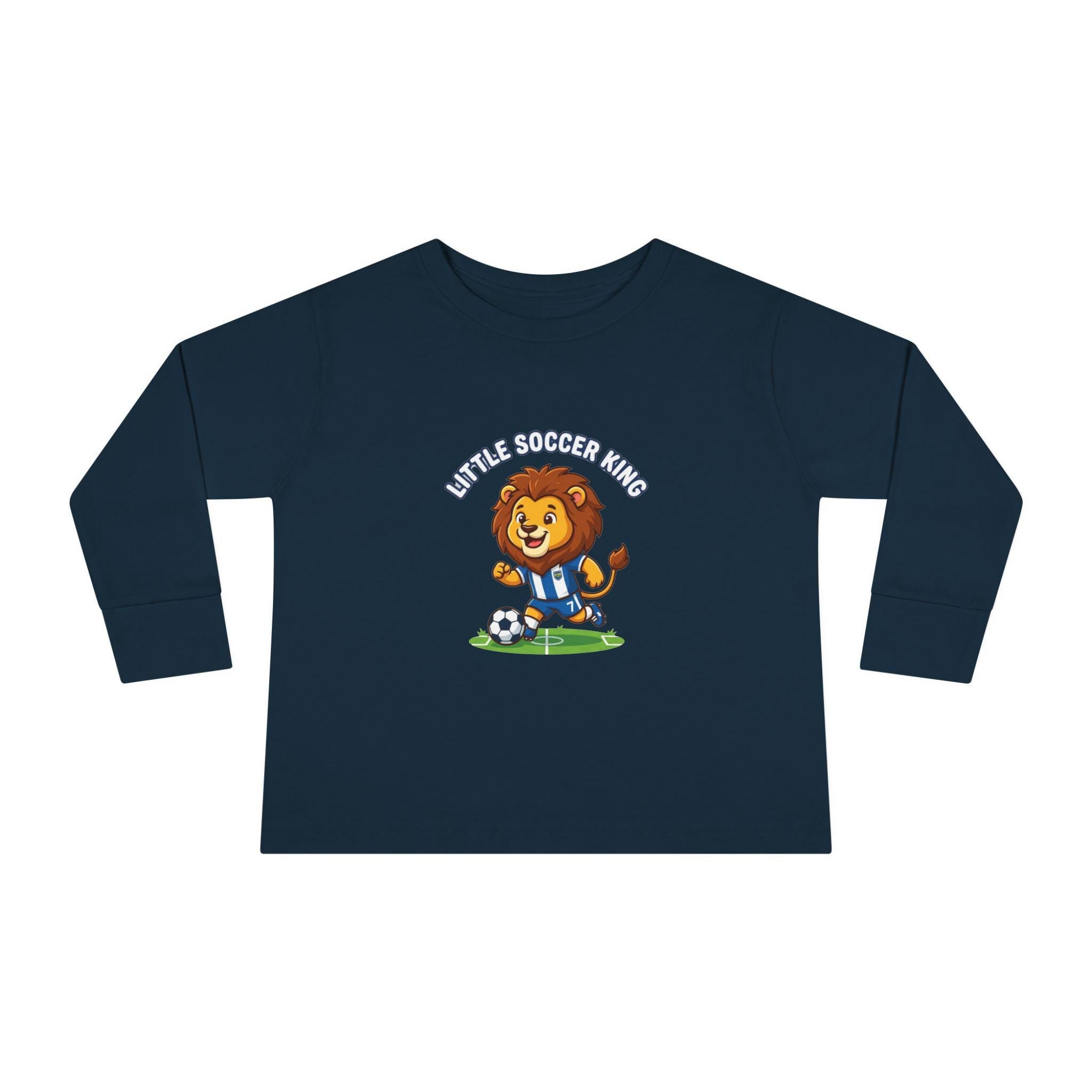 Little Soccer King Toddler Long Sleeve Tee | Lion Soccer Player Kids Shirt