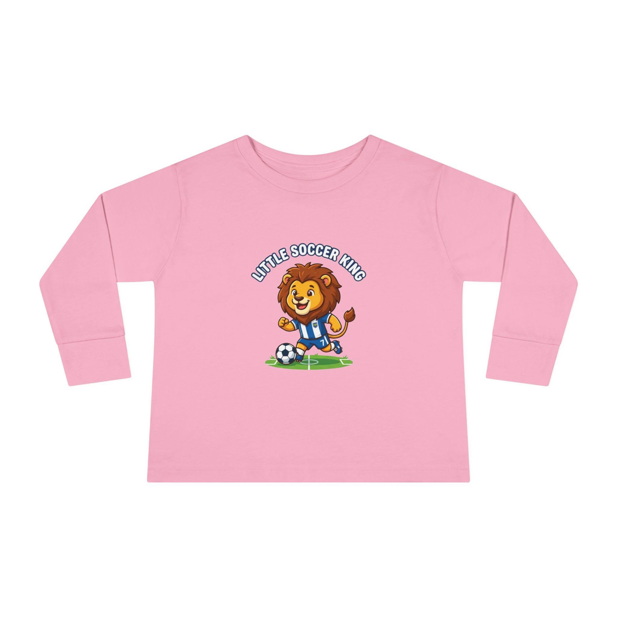 Little Soccer King Toddler Long Sleeve Tee | Lion Soccer Player Kids Shirt