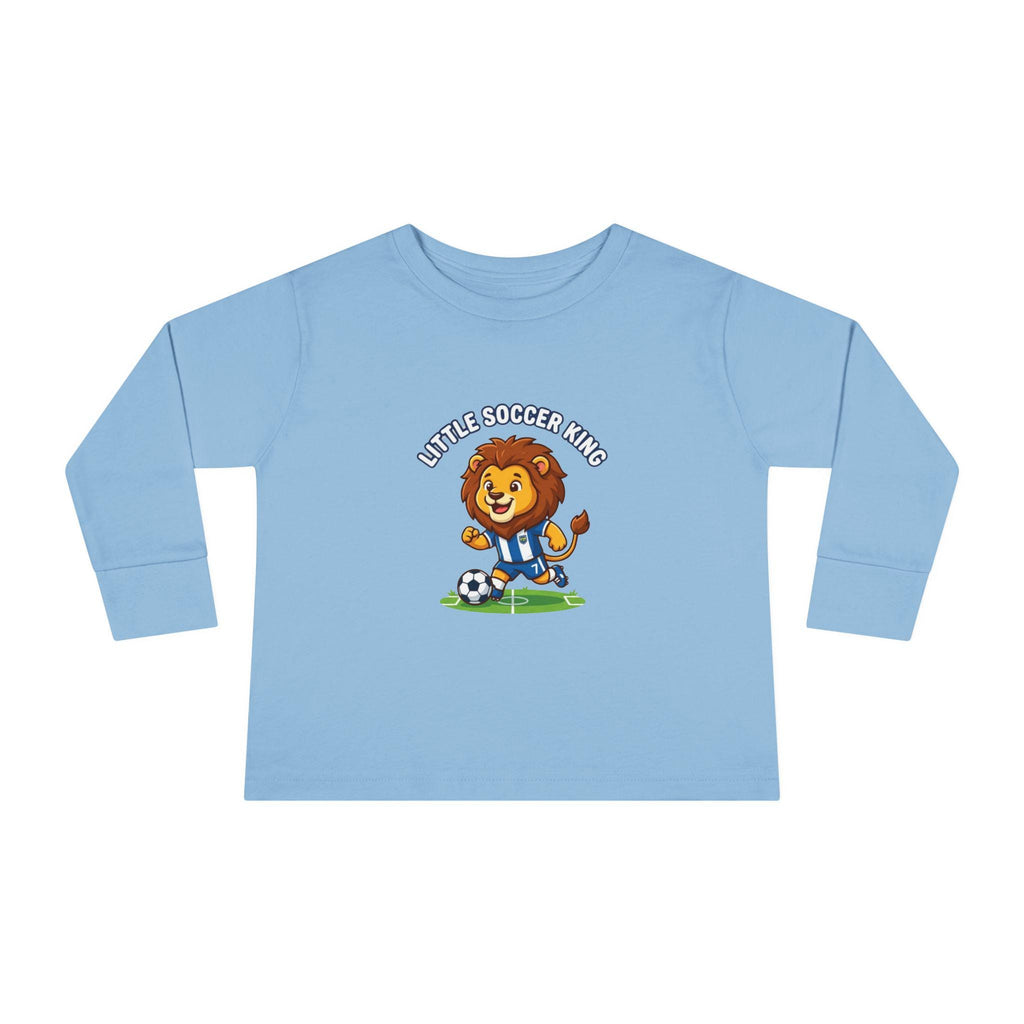 Little Soccer King Toddler Long Sleeve Tee | Lion Soccer Player Kids Shirt