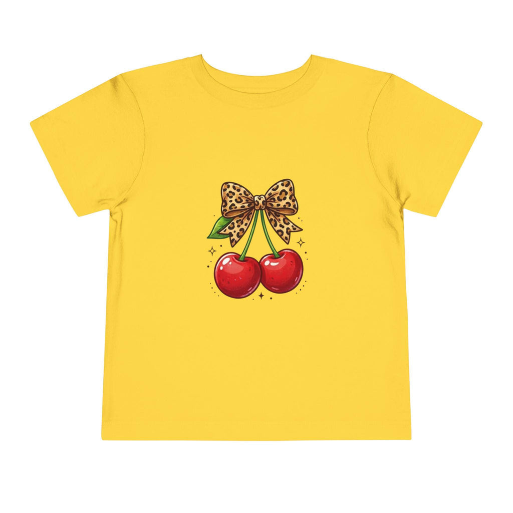 Leopard Bow Cherries Toddler Tee | Vintage Charm Cherry Graphic Shirt
