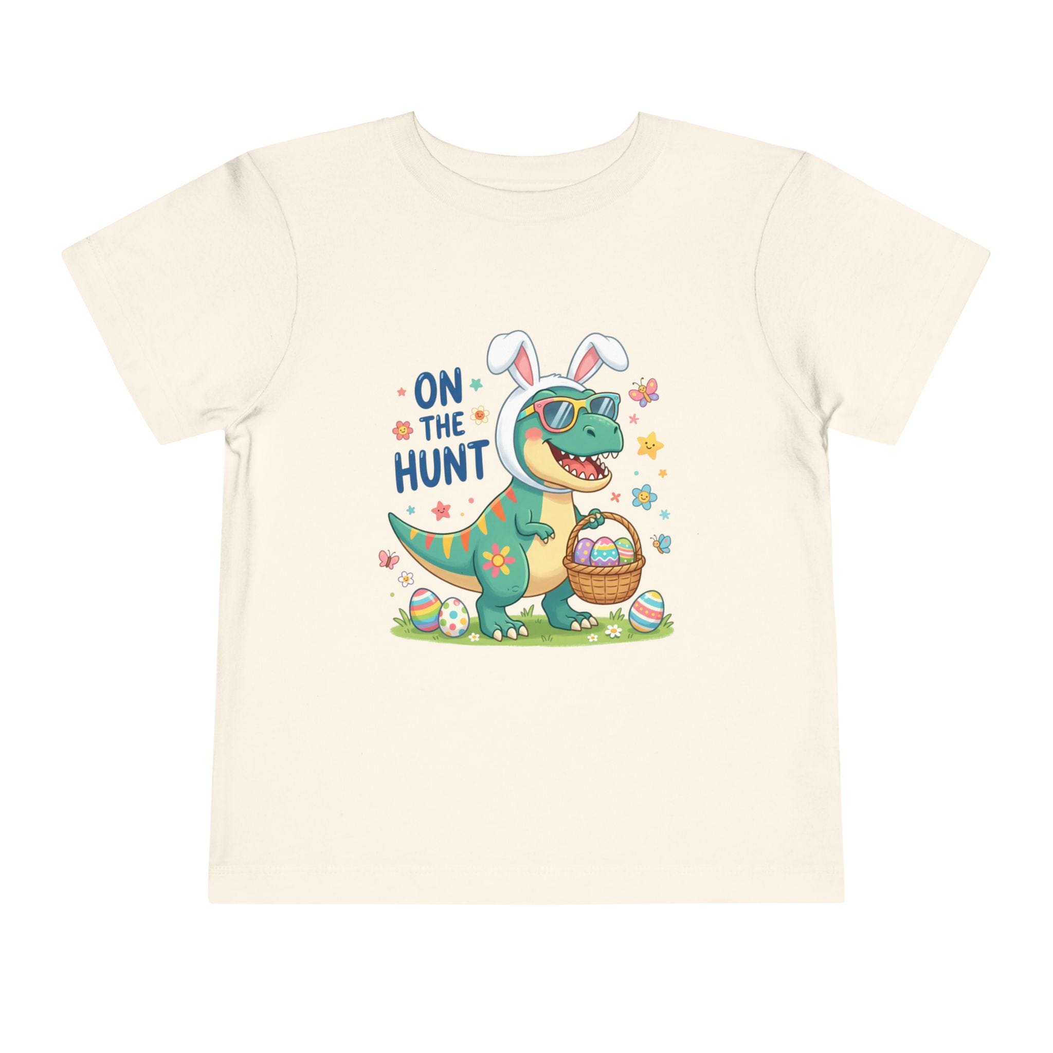 Dino in Bunny Ears On The Hunt Toddler Tee | Easter Egg Hunt Shirt
