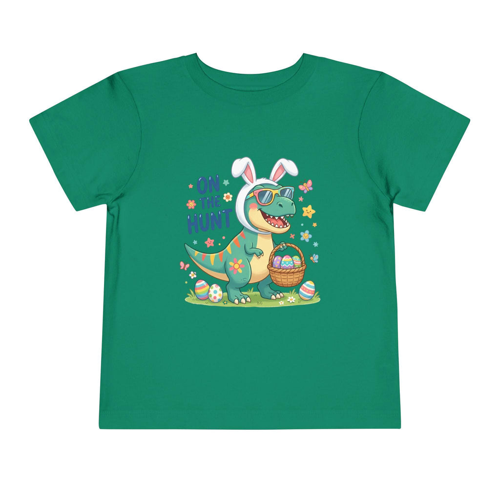 Dino in Bunny Ears On The Hunt Toddler Tee | Easter Egg Hunt Shirt