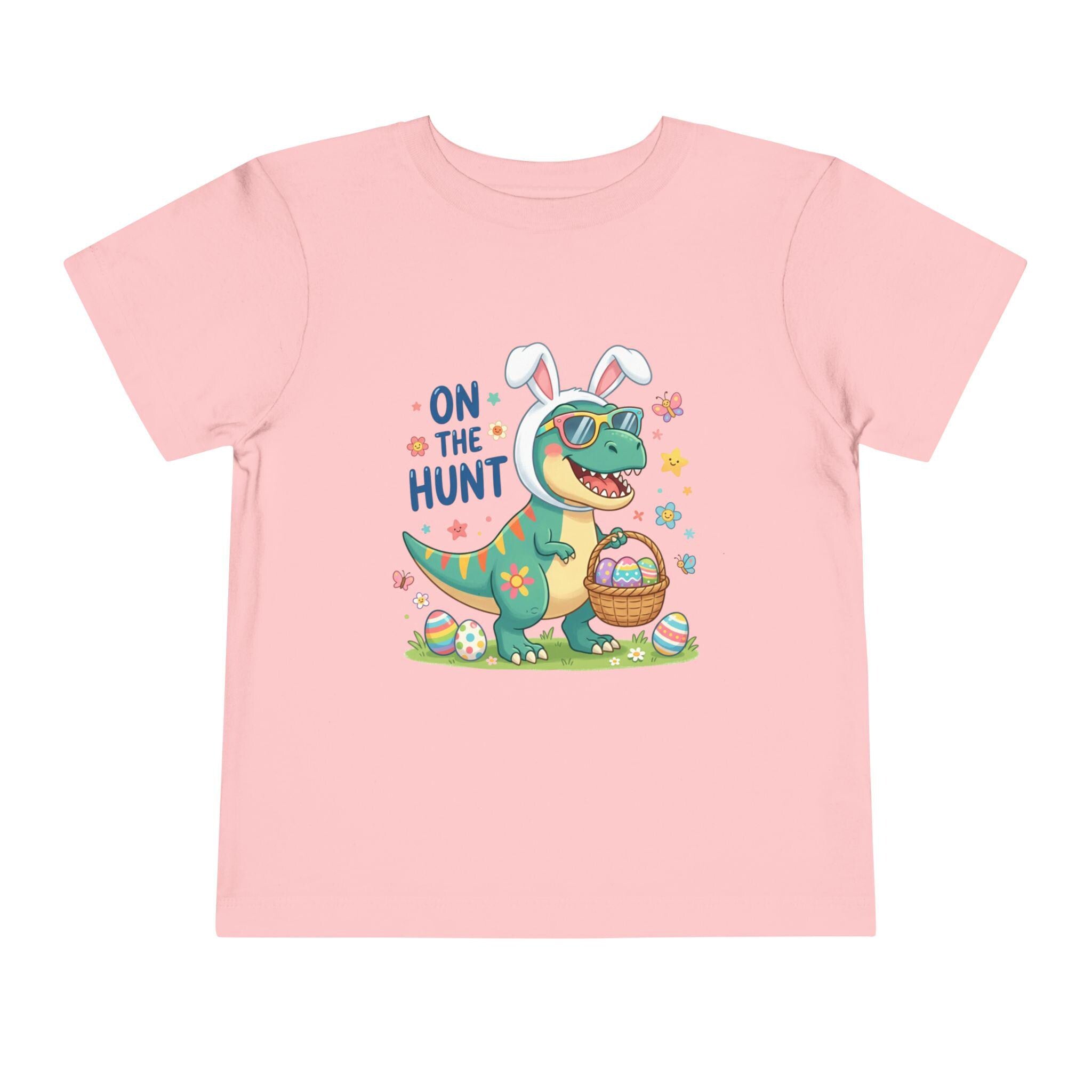 Dino in Bunny Ears On The Hunt Toddler Tee | Easter Egg Hunt Shirt