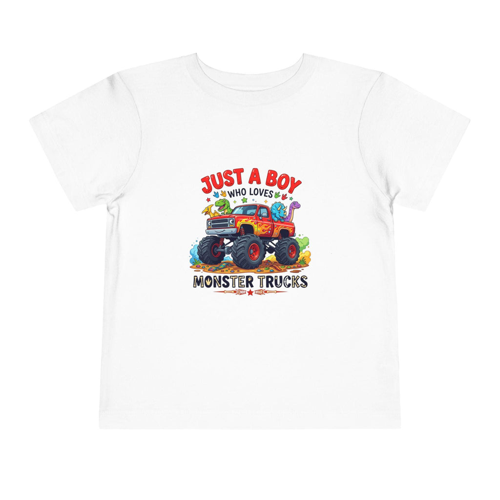 Just a Boy Who Loves Monster Trucks Toddler Tee | Kids Truck Shirt