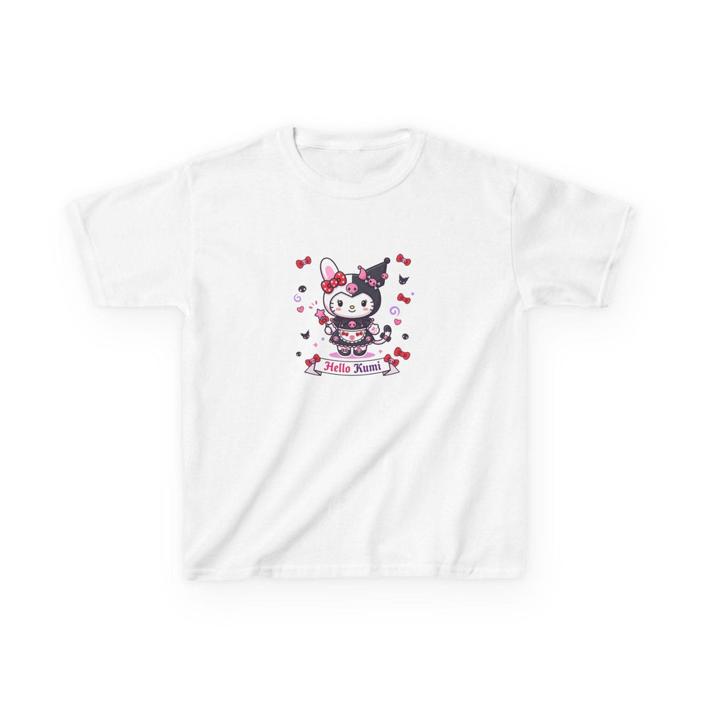 Hello Kuromi Character Tee | Cute Sanrio Style Kids Shirt, Hearts & Bows