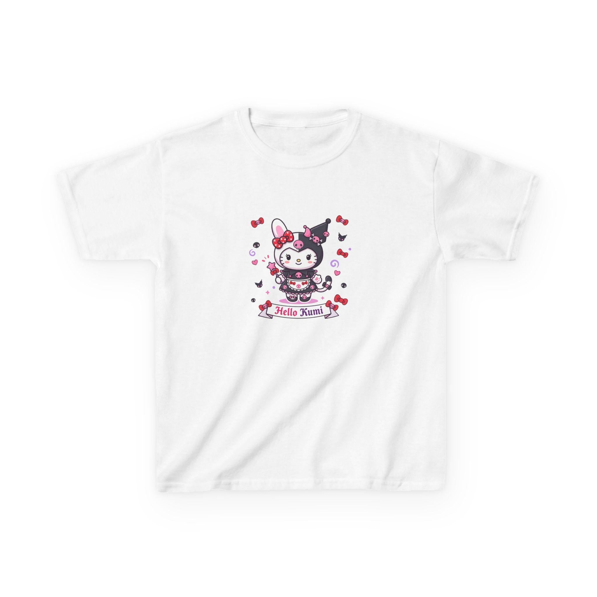 Hello Kuromi Character Tee | Cute Sanrio Style Kids Shirt, Hearts & Bows
