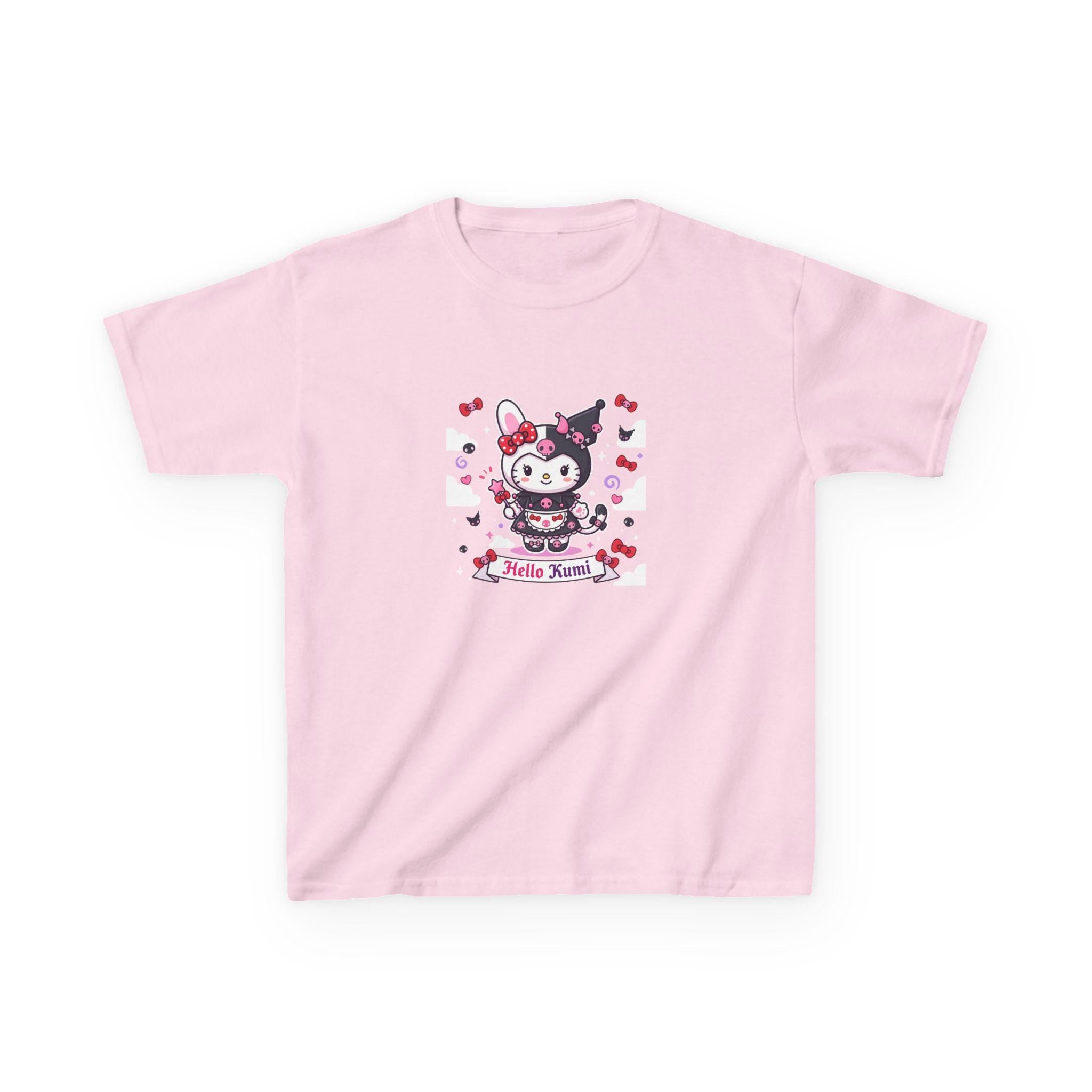 Hello Kuromi Character Tee | Cute Sanrio Style Kids Shirt, Hearts & Bows