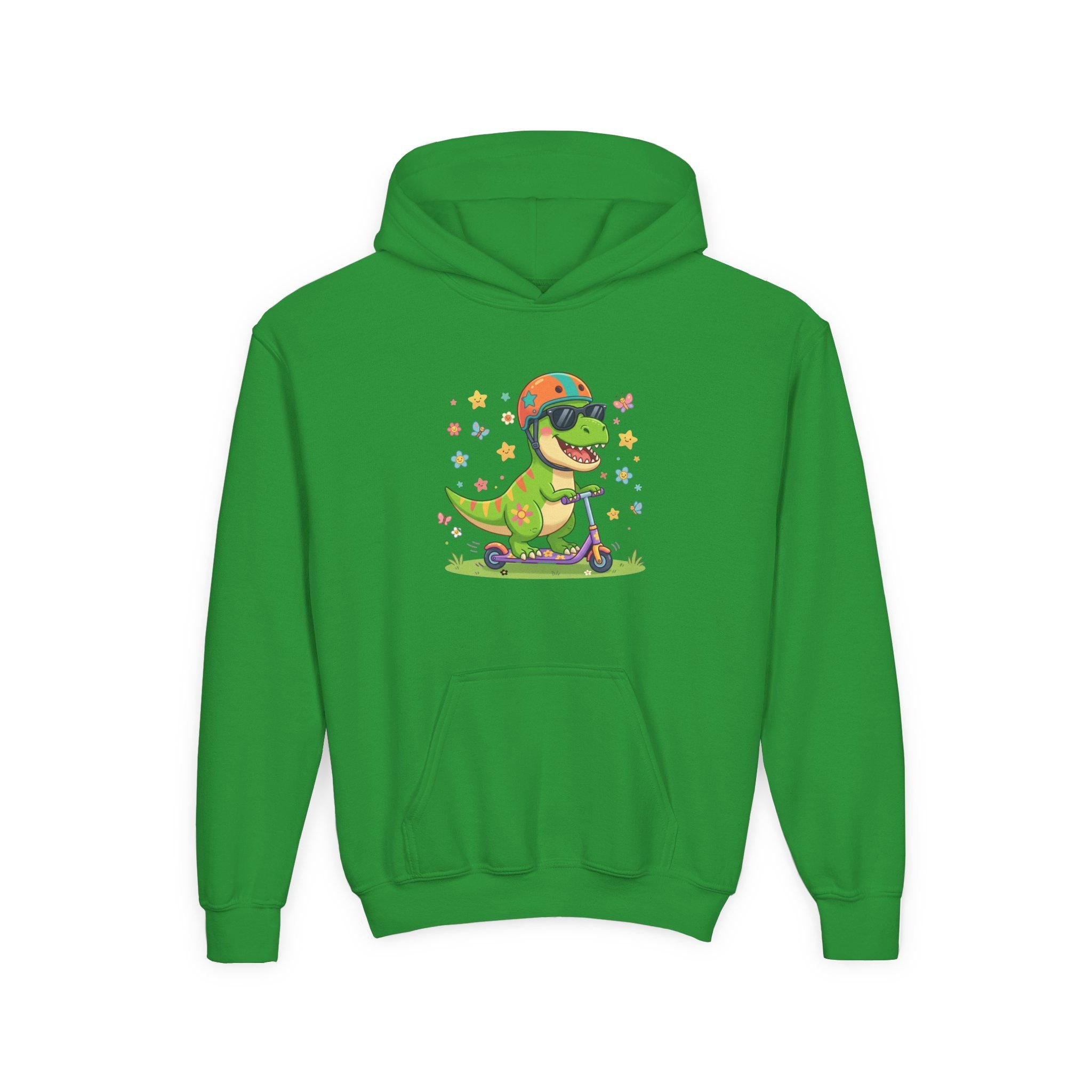 Skateboard T-Rex Hoodie | Kids Dino Scooter Sweatshirt