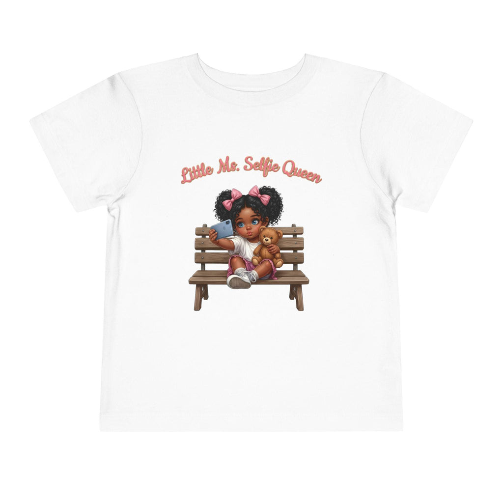 Toddler Tee | Little Ms. Selfie Queen Illustration, Park Bench Scene