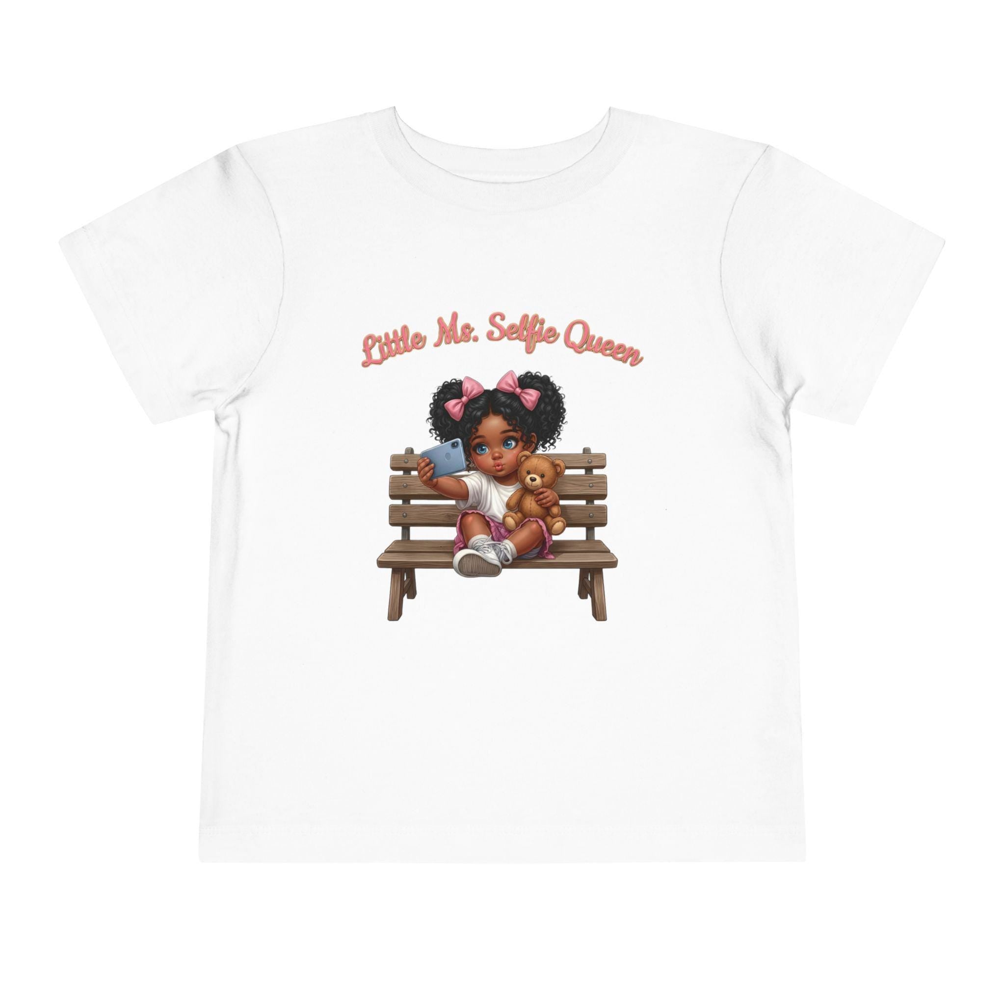 Toddler Tee | Little Ms. Selfie Queen Illustration, Park Bench Scene
