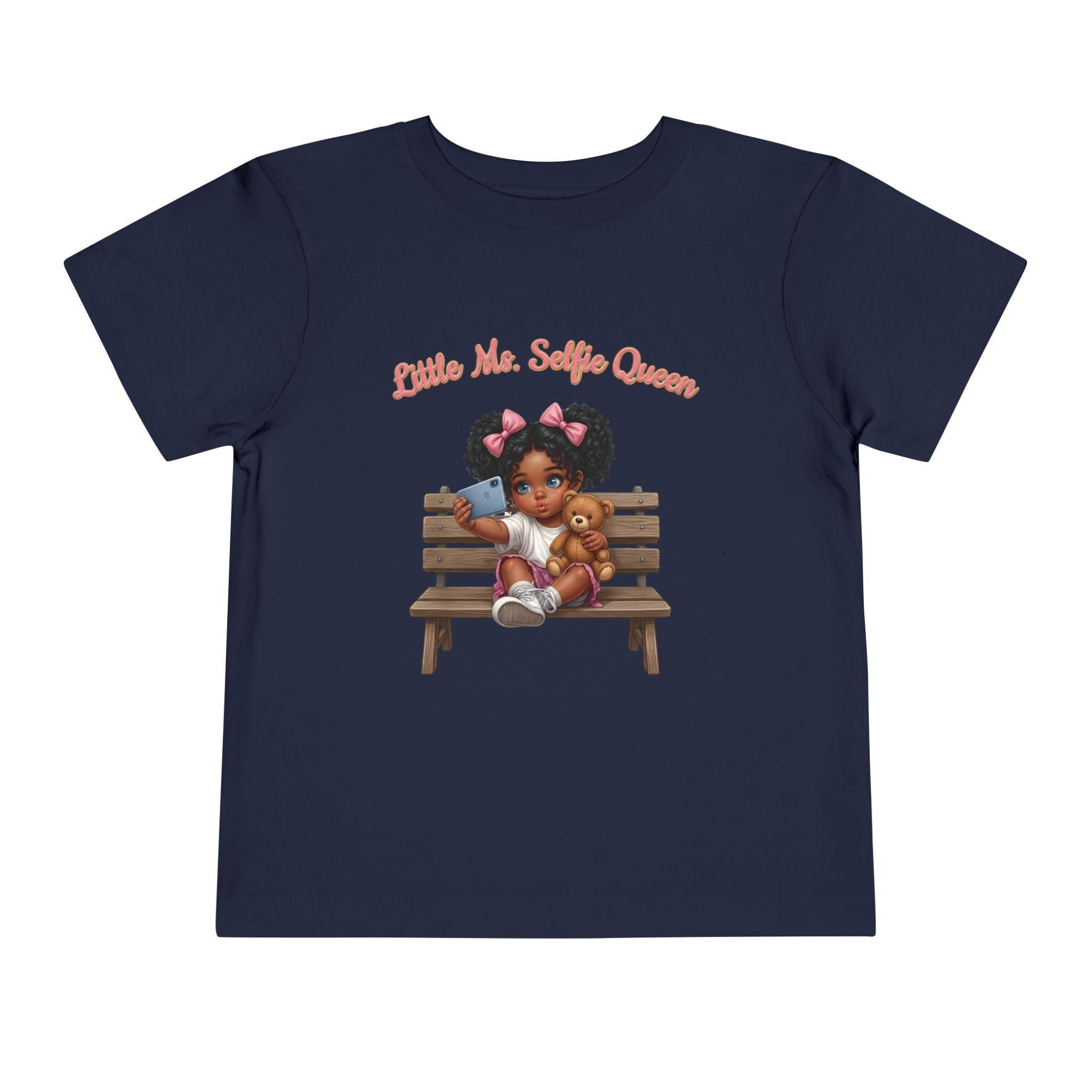 Toddler Tee | Little Ms. Selfie Queen Illustration, Park Bench Scene