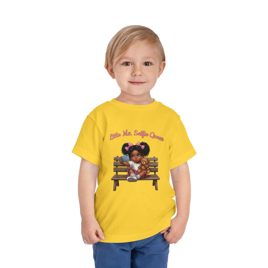 Toddler Tee | Little Ms. Selfie Queen Illustration, Park Bench Scene