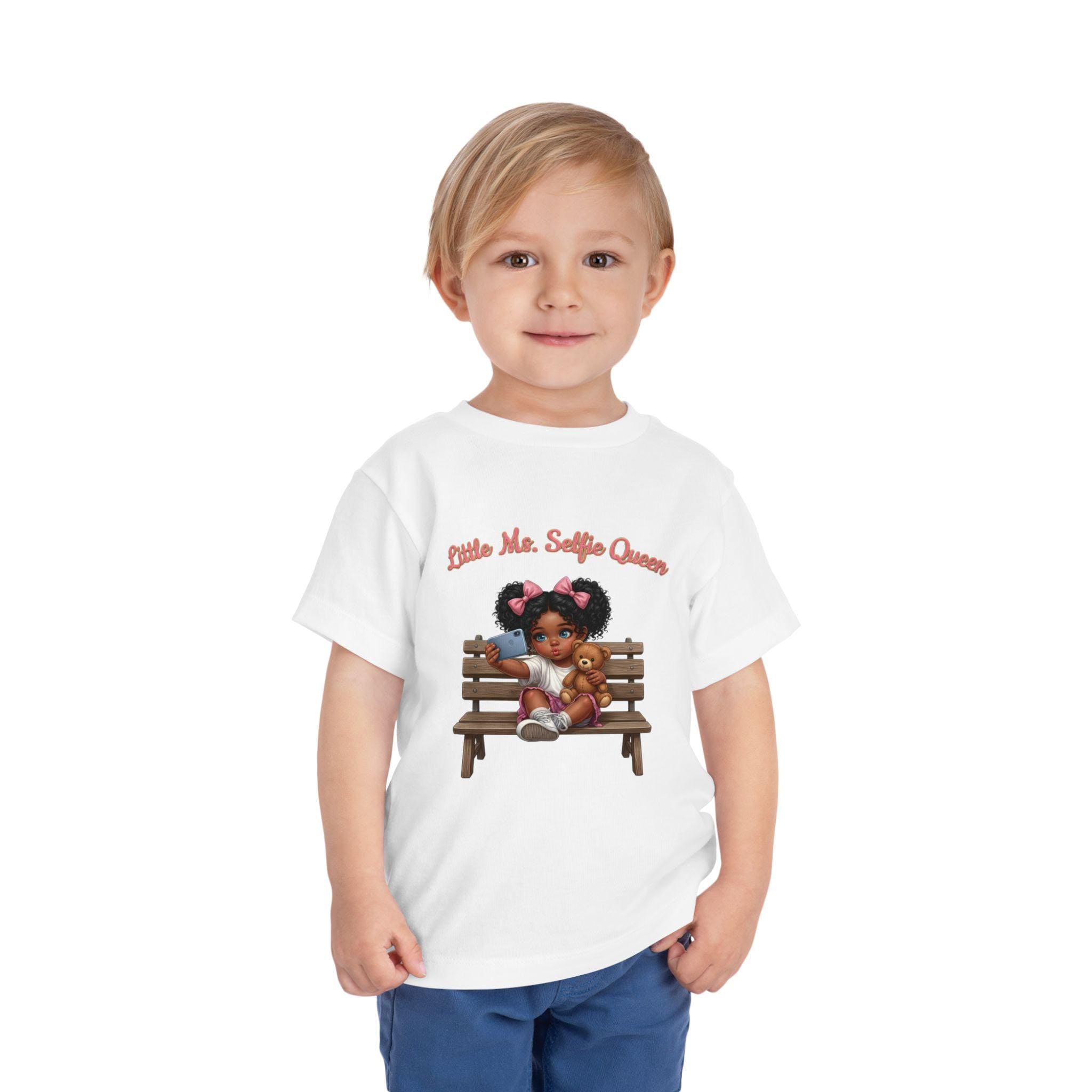 Toddler Tee | Little Ms. Selfie Queen Illustration, Park Bench Scene