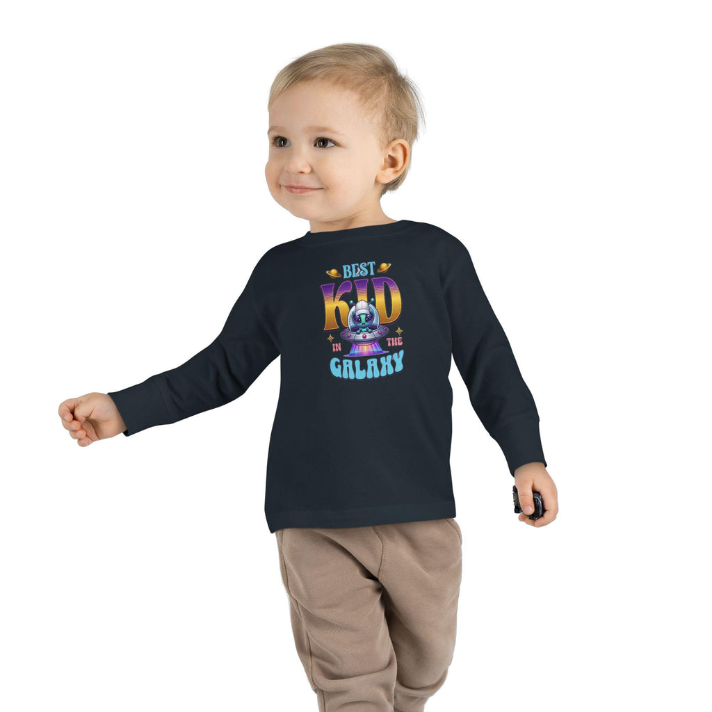 Toddler Long Sleeve Tee | Alien Spaceship Graphic, Retro Playtime Postcard