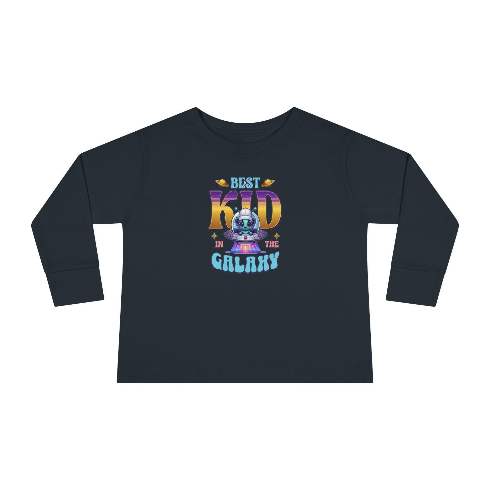 Toddler Long Sleeve Tee | Alien Spaceship Graphic, Retro Playtime Postcard
