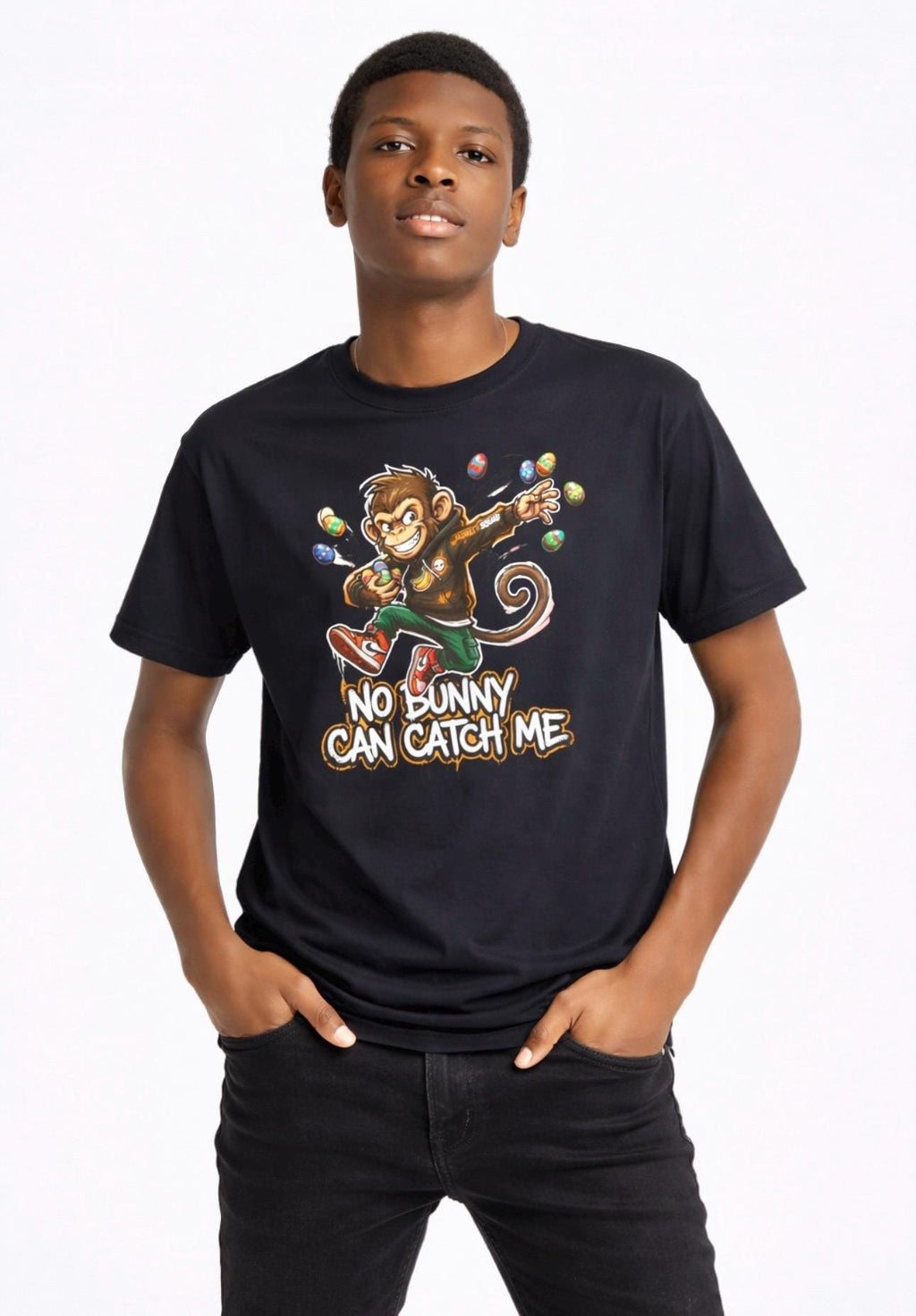 No Bunny Can Catch Me Kids Tee | Monkey Easter Eggs Dabbing