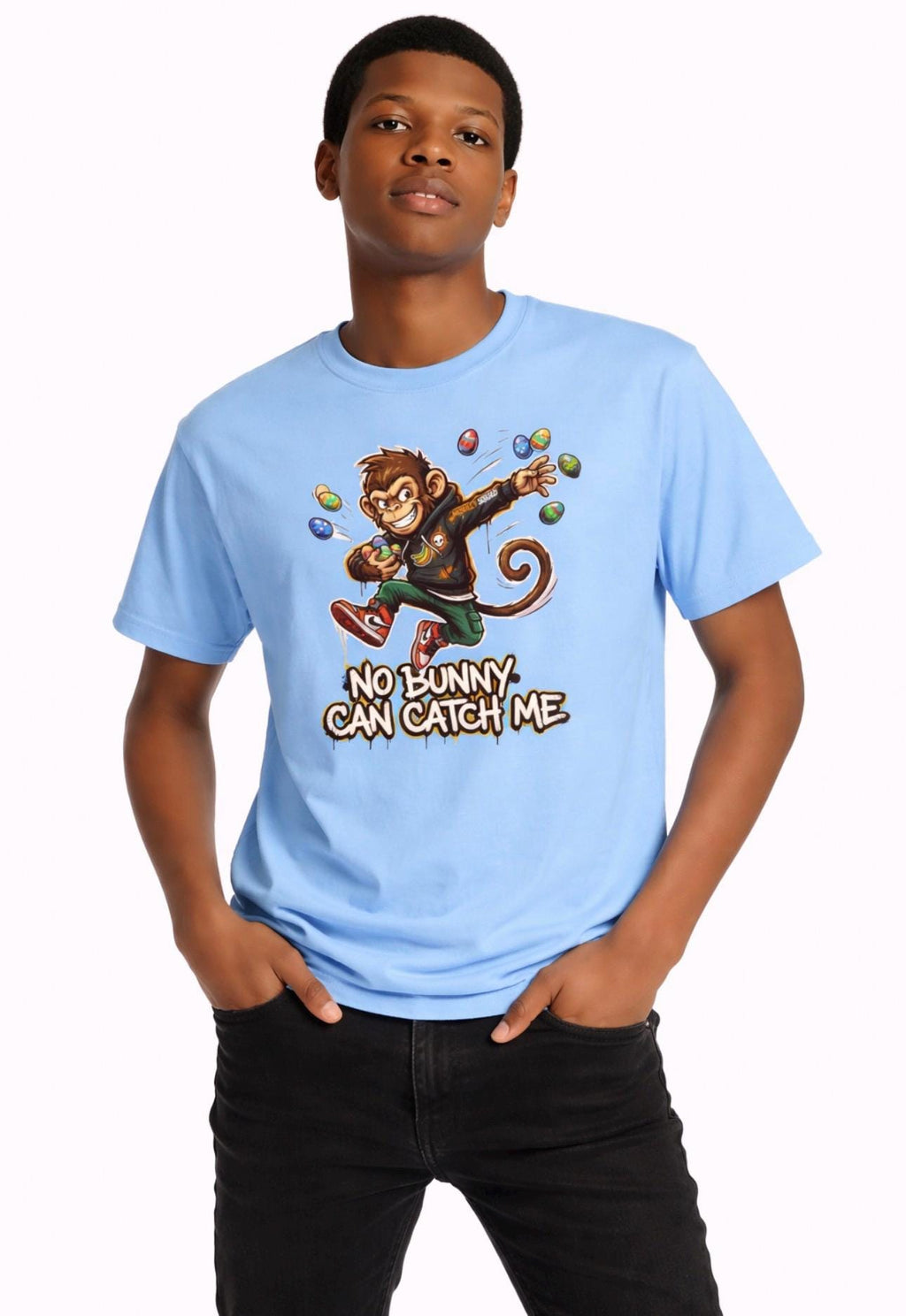 No Bunny Can Catch Me Kids Tee | Monkey Easter Eggs Dabbing