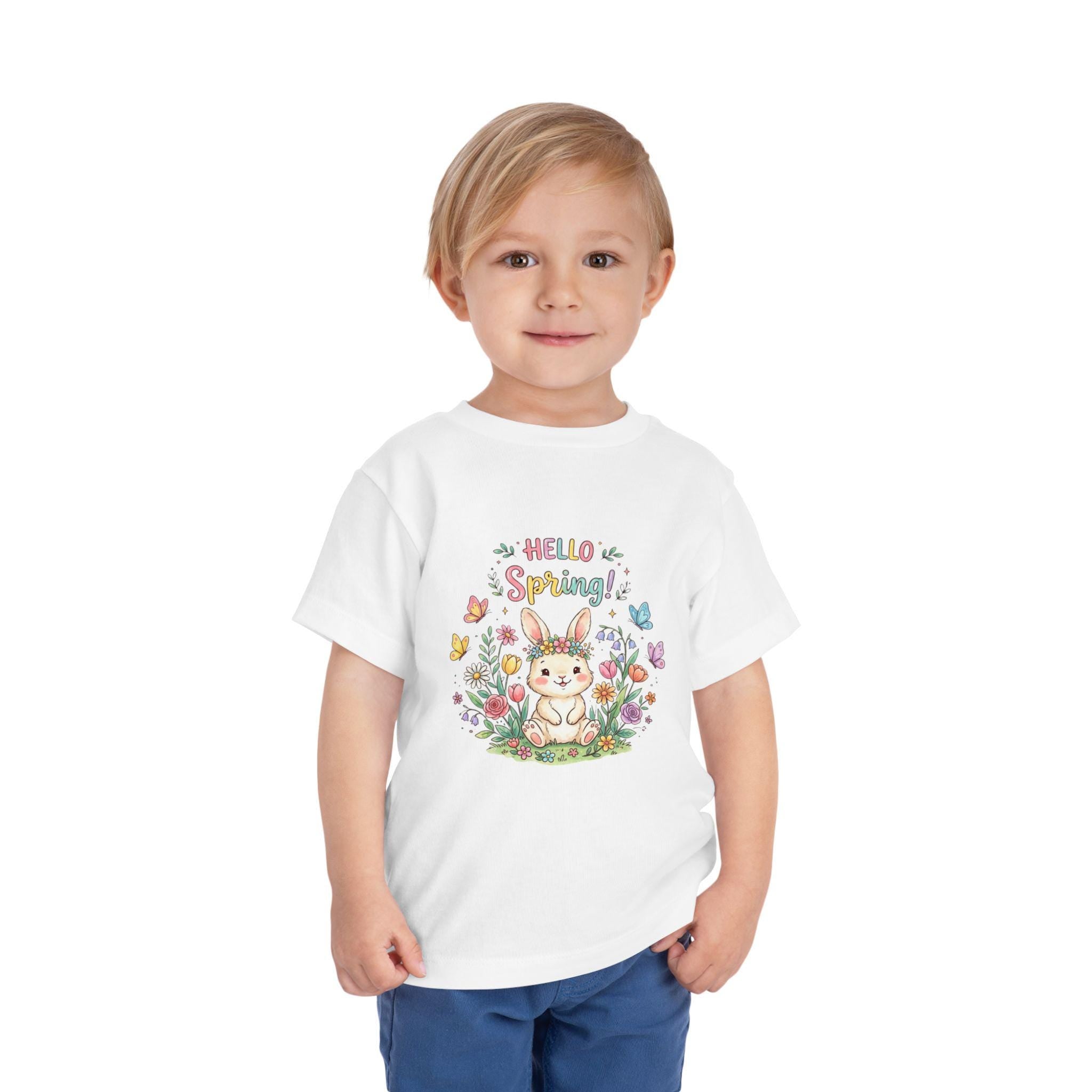 Toddler Bunny Spring Tee | Hand-Drawn Floral Butterflies Meadow