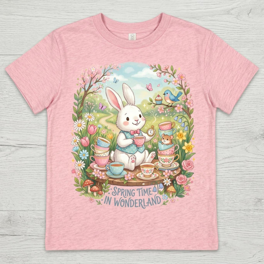 SpringTime In Wonderland l Floral Bunny Kids Graphic Spring T-shirt