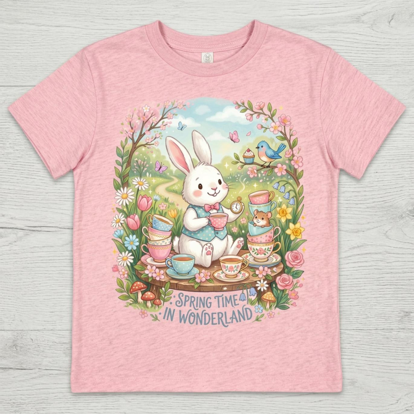 SpringTime In Wonderland l Floral Bunny Kids Graphic Spring T-shirt
