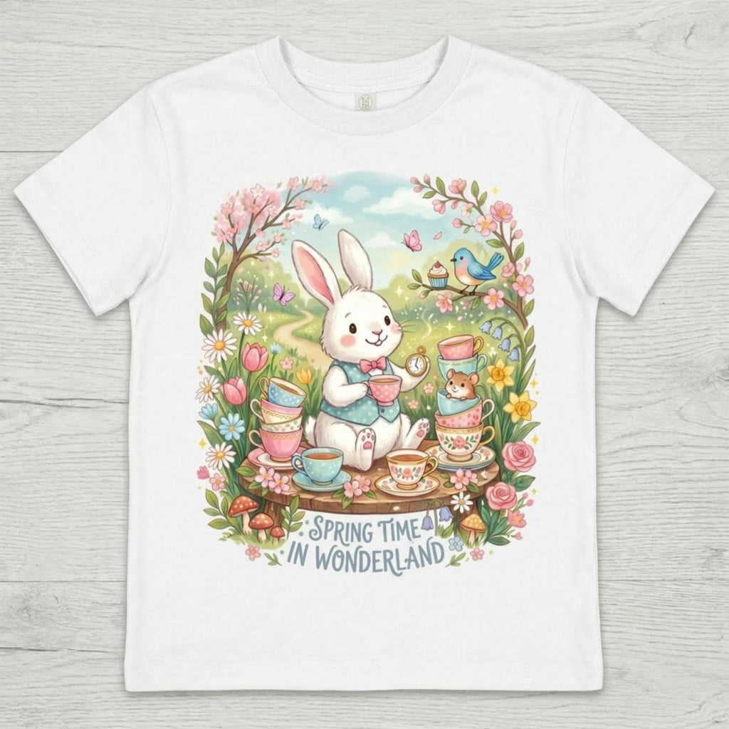 SpringTime In Wonderland l Floral Bunny Kids Graphic Spring T-shirt