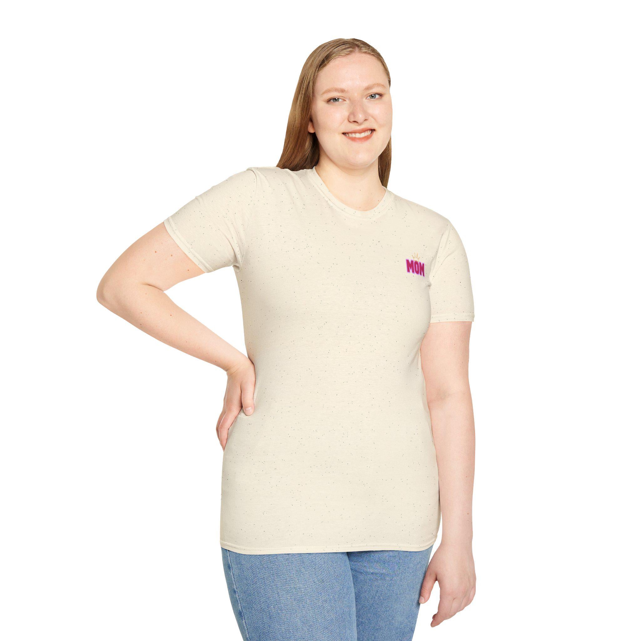Motherhood graphic T-Shirt | Mom chest print, floral afro woman back design Mother's Day Shirt