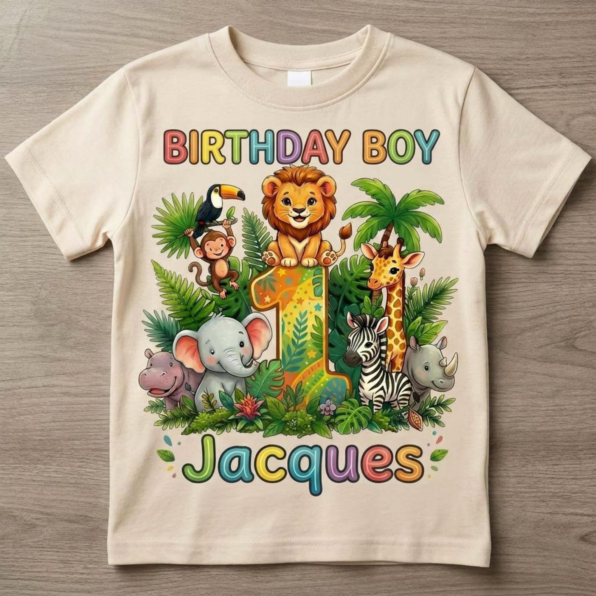 Custom Safari Birthday Boy Shirt, Personalized Jungle Animals Tee
