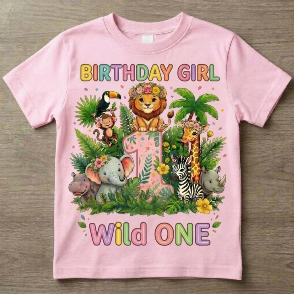 Custom Safari Birthday Girl Shirt, Personalized Jungle Animals Tee
