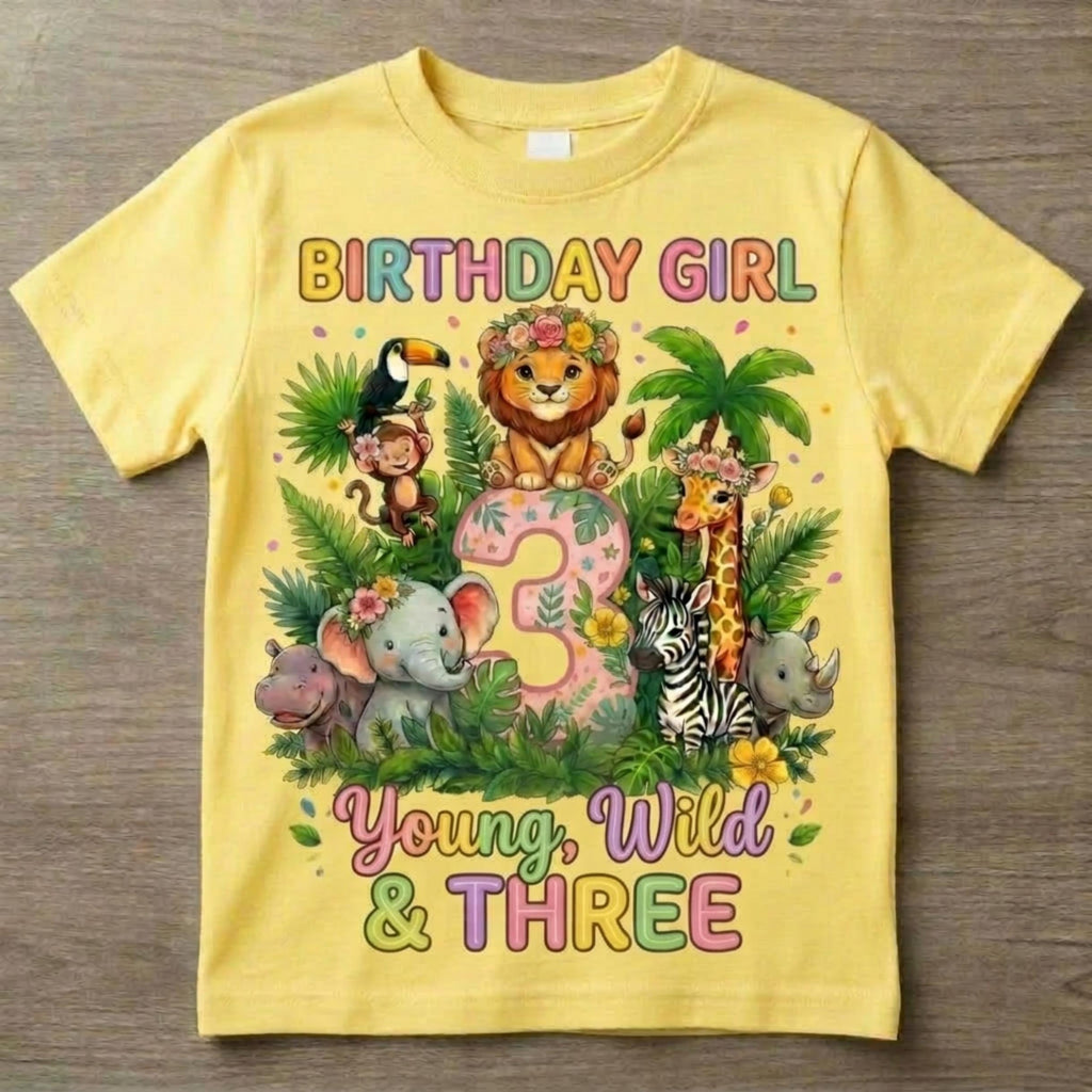 Custom Safari Birthday Girl Shirt, Personalized Jungle Animals Tee