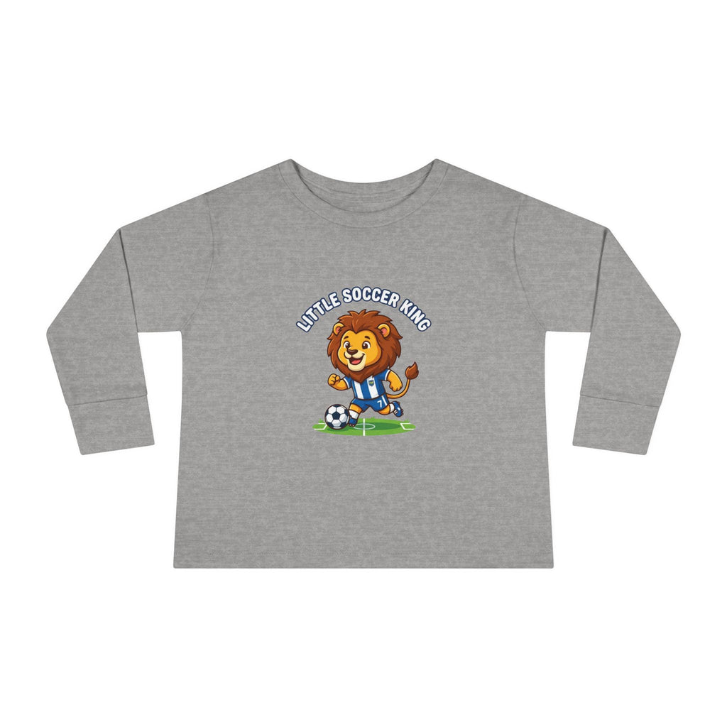 Little Soccer King Toddler Long Sleeve Tee | Lion Soccer Player Kids Shirt