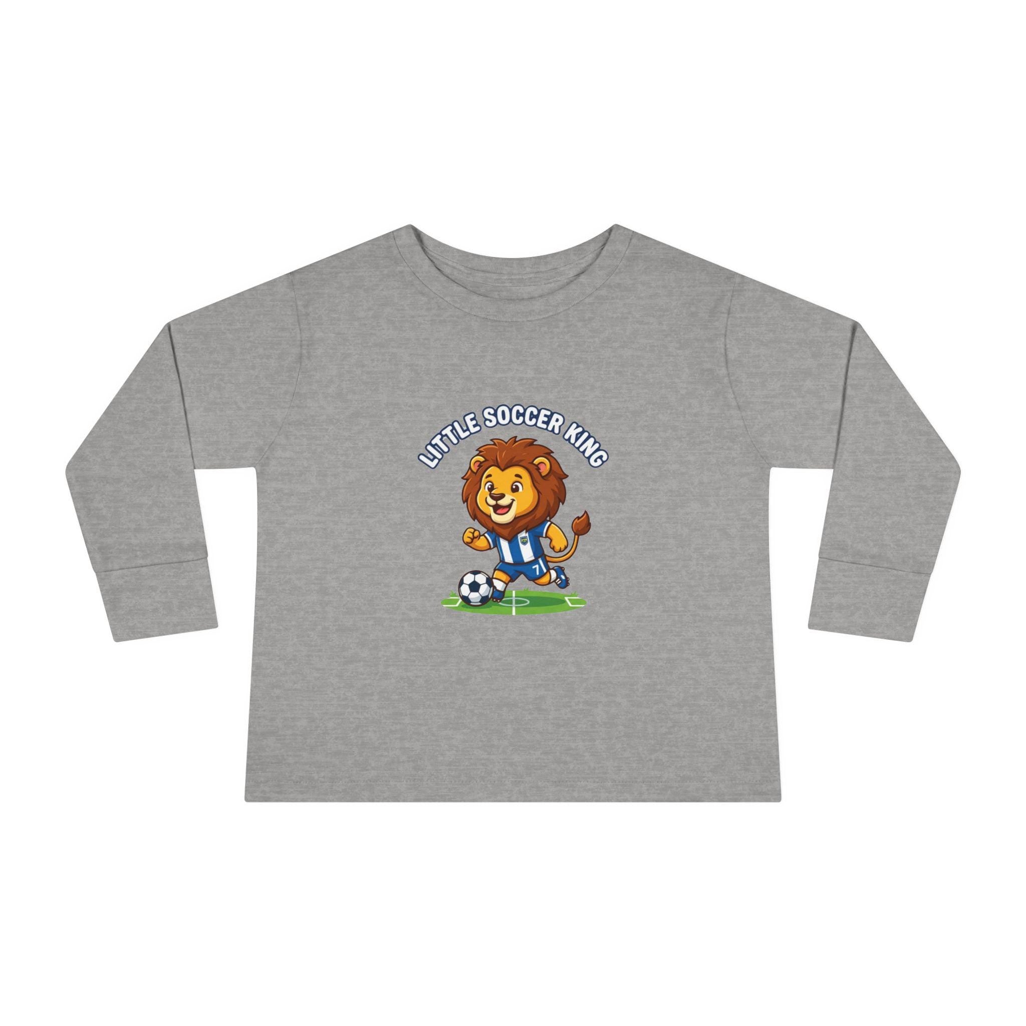 Little Soccer King Toddler Long Sleeve Tee | Lion Soccer Player Kids Shirt