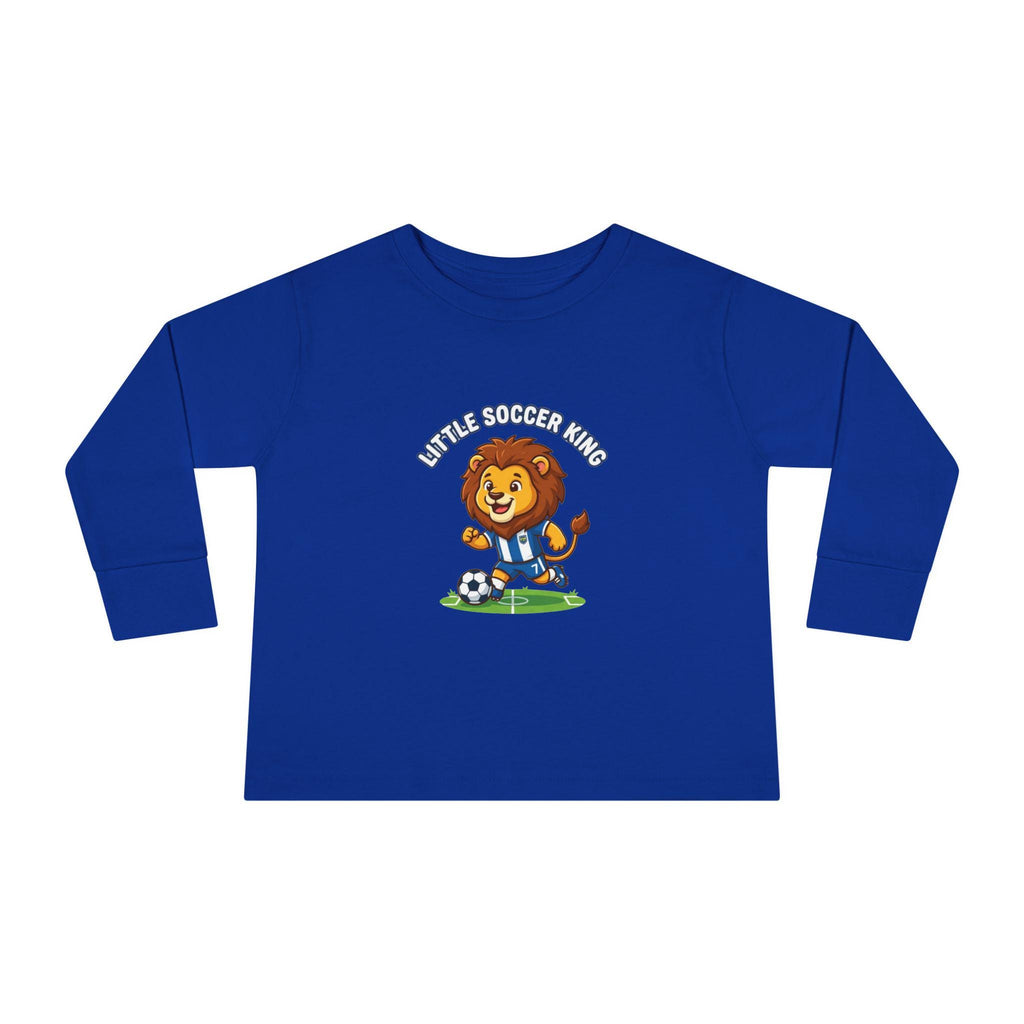 Little Soccer King Toddler Long Sleeve Tee | Lion Soccer Player Kids Shirt