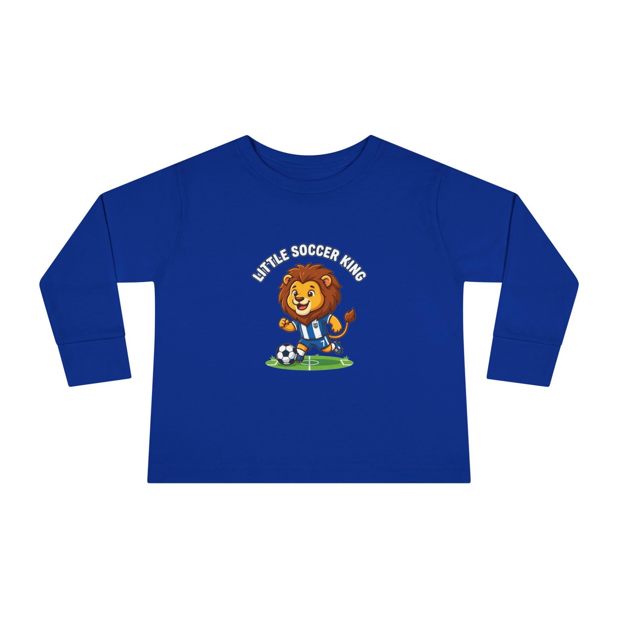 Little Soccer King Toddler Long Sleeve Tee | Lion Soccer Player Kids Shirt
