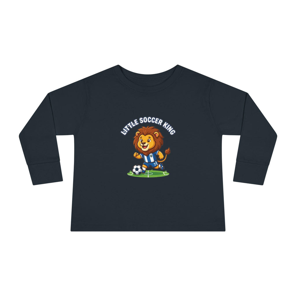 Little Soccer King Toddler Long Sleeve Tee | Lion Soccer Player Kids Shirt