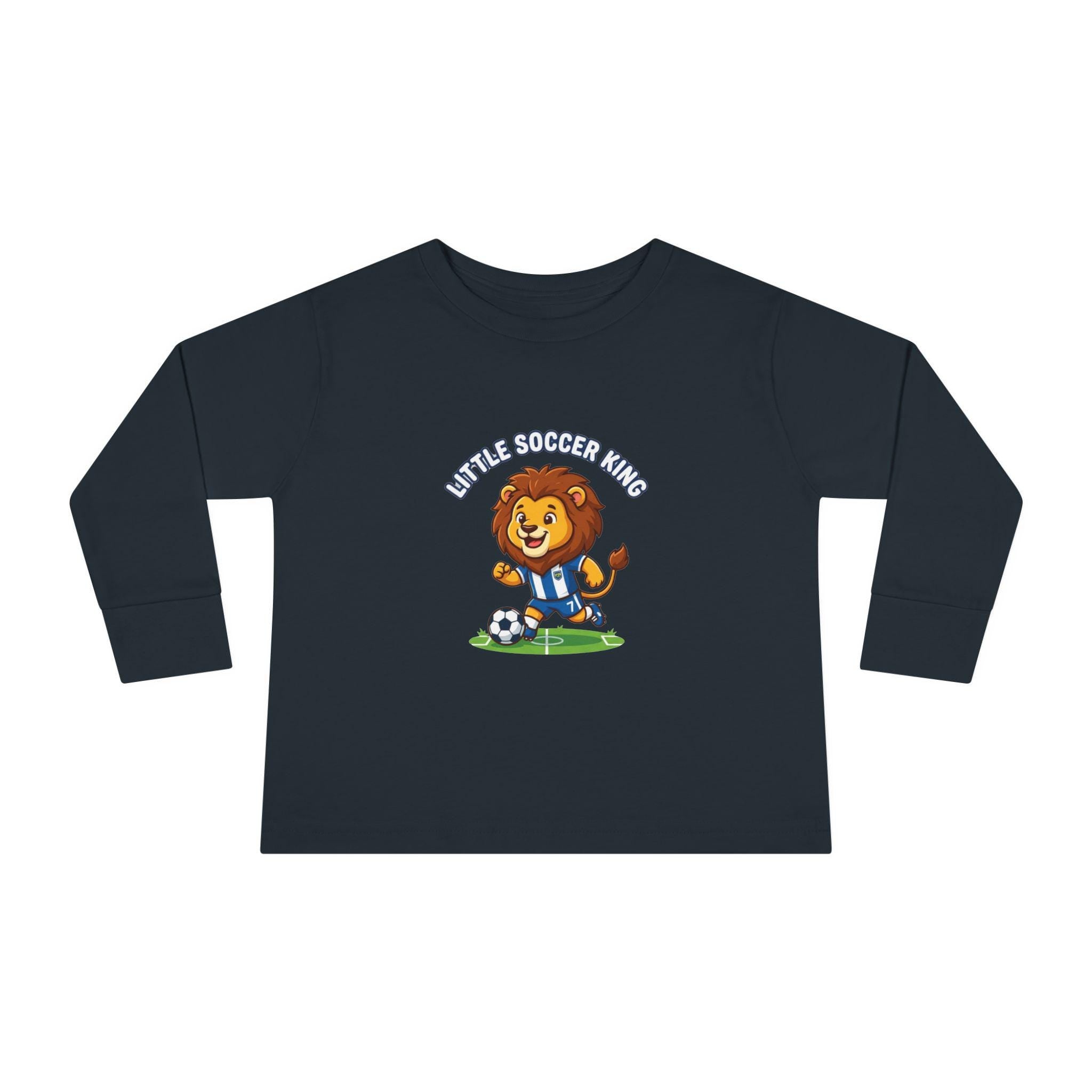 Little Soccer King Toddler Long Sleeve Tee | Lion Soccer Player Kids Shirt
