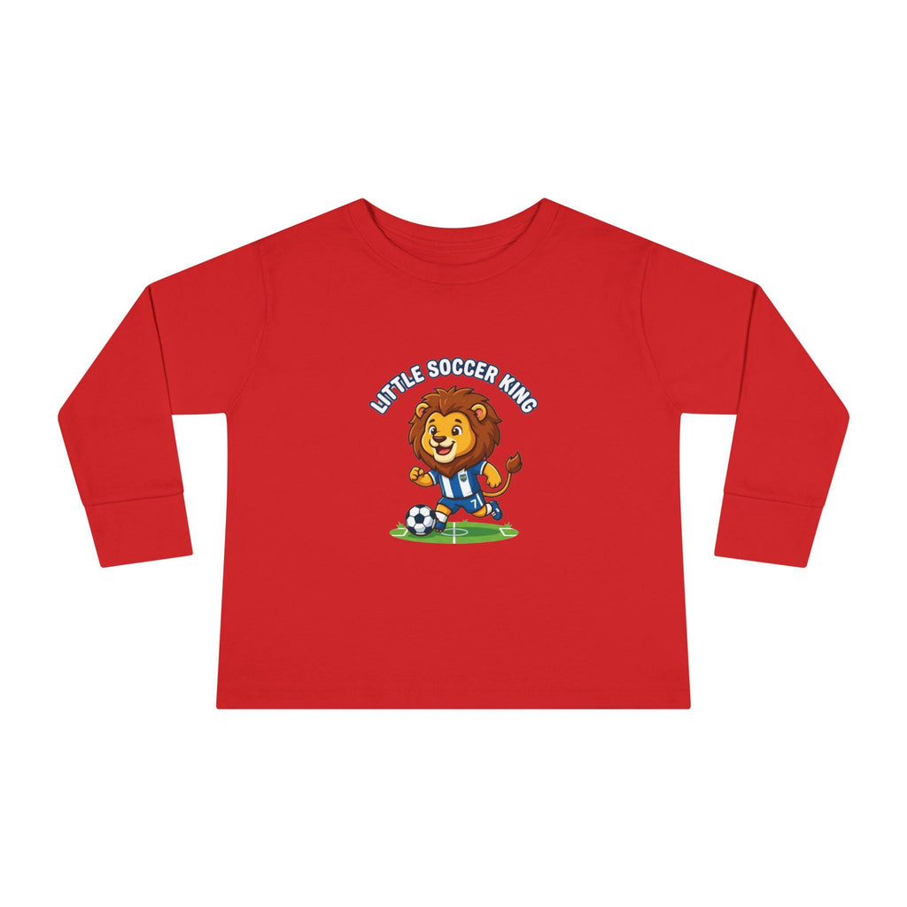Little Soccer King Toddler Long Sleeve Tee | Lion Soccer Player Kids Shirt