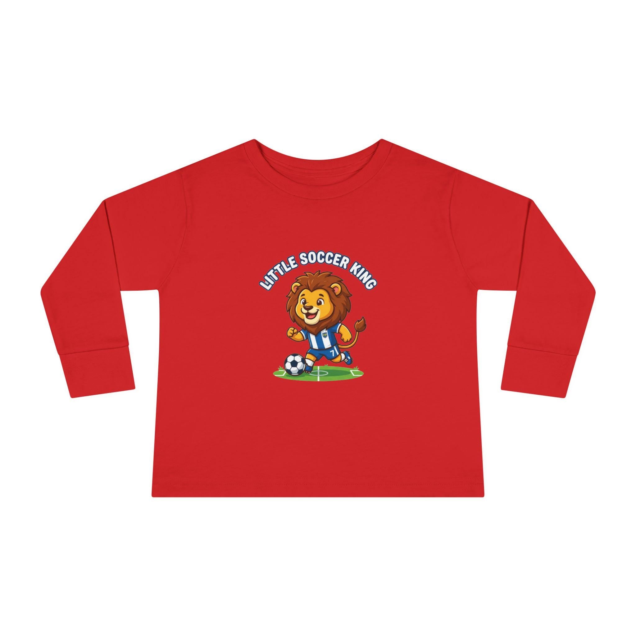 Little Soccer King Toddler Long Sleeve Tee | Lion Soccer Player Kids Shirt