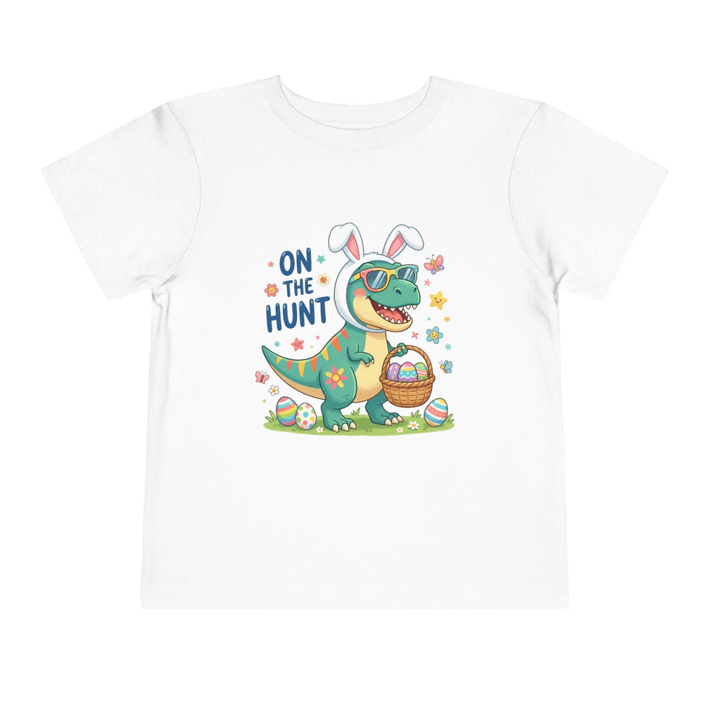 Dino in Bunny Ears On The Hunt Toddler Tee | Easter Egg Hunt Shirt