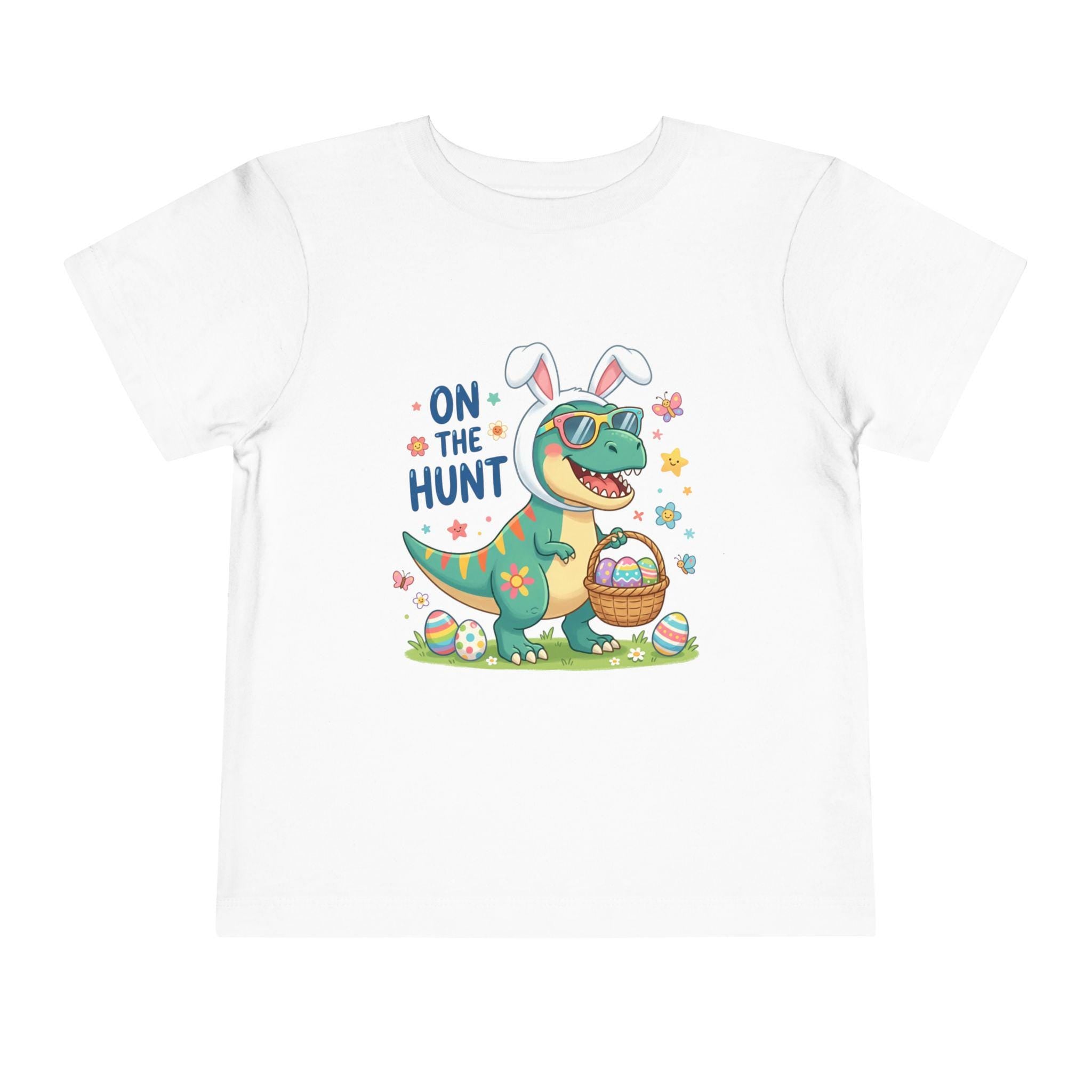 Dino in Bunny Ears On The Hunt Toddler Tee | Easter Egg Hunt Shirt