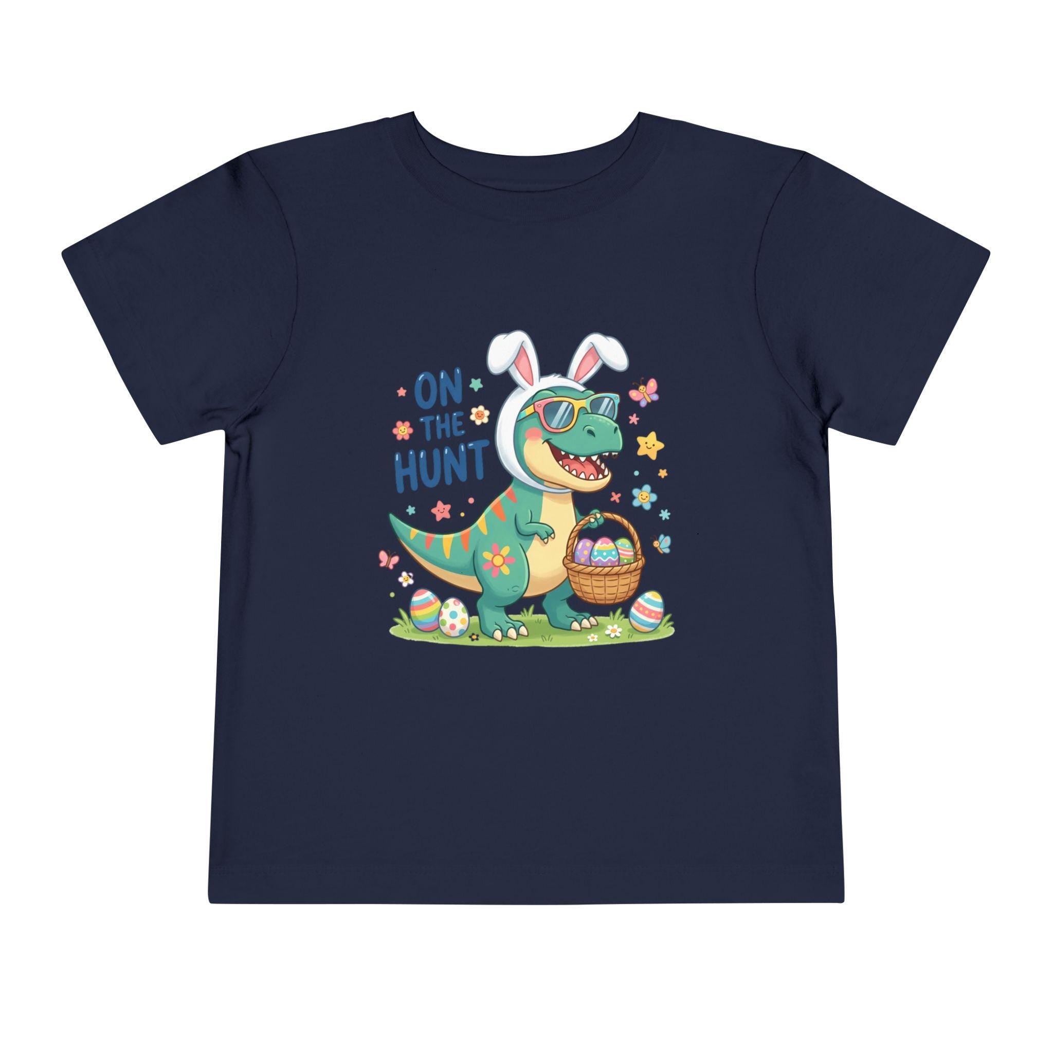 Dino in Bunny Ears On The Hunt Toddler Tee | Easter Egg Hunt Shirt