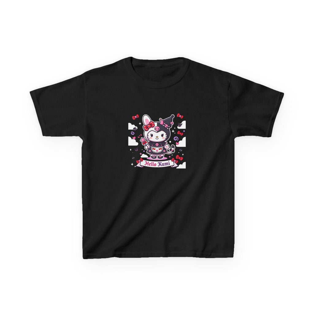 Hello Kuromi Character Tee | Cute Sanrio Style Kids Shirt, Hearts & Bows
