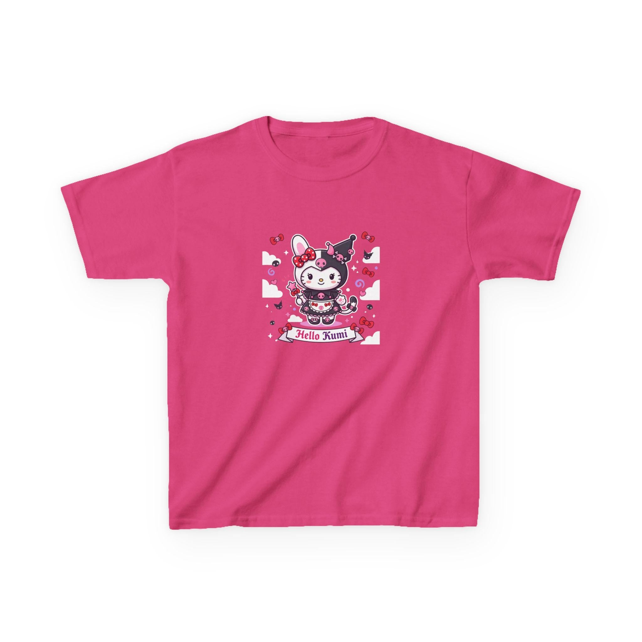 Hello Kuromi Character Tee | Cute Sanrio Style Kids Shirt, Hearts & Bows