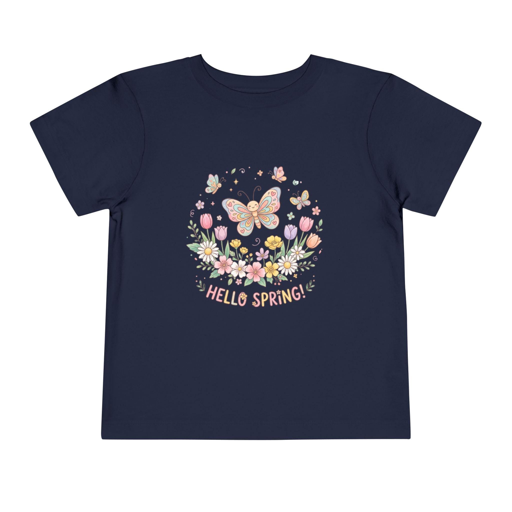 Hello Spring Butterfly Toddler Tee | Floral Springtime Graphic