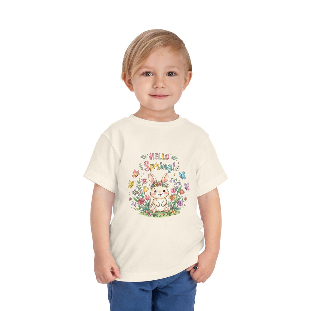 Toddler Bunny Spring Tee | Hand-Drawn Floral Butterflies Meadow
